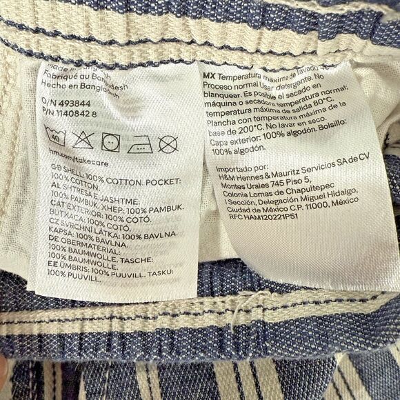 H&M Boys Striped Cotton Pants Size 7-8Y Blue White Roll Tab Cuffed Drawstring - Picture 5 of 11